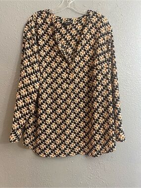 Talbots Black & Cream Geometric V-Neck Blouse 2X
